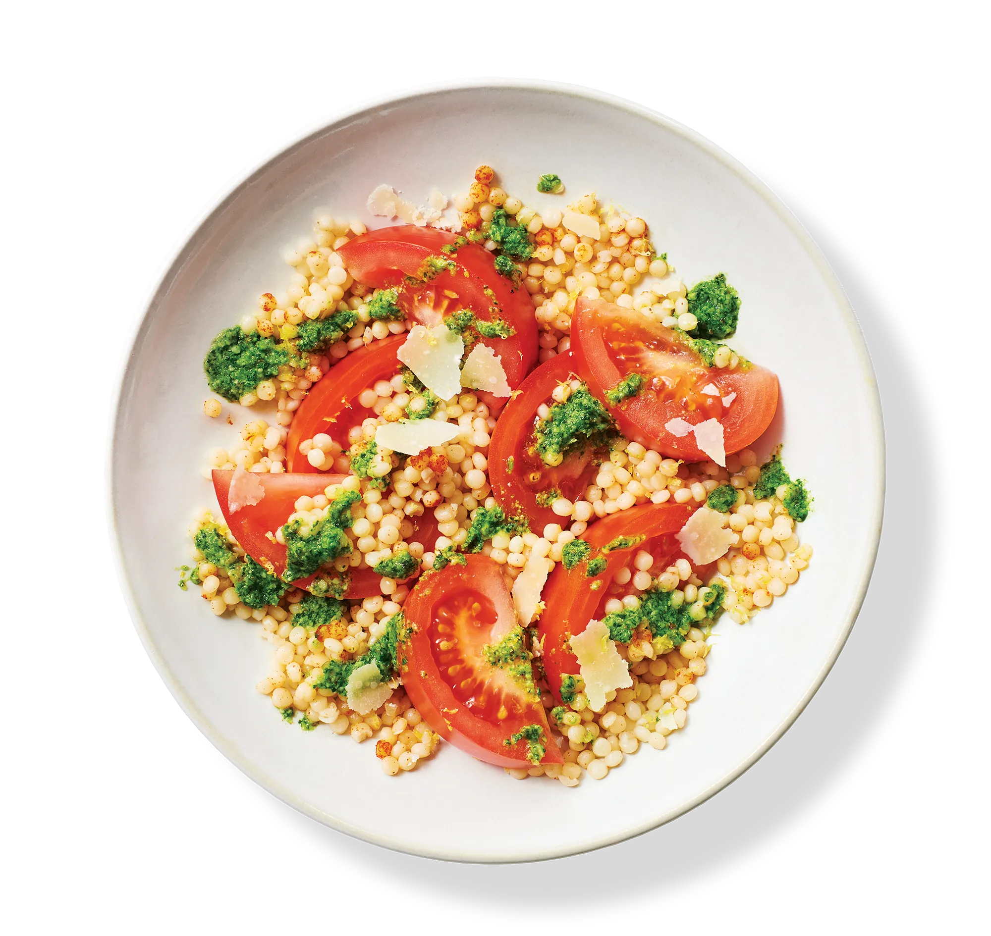 Tomato Couscous Salad with Arugula Pesto